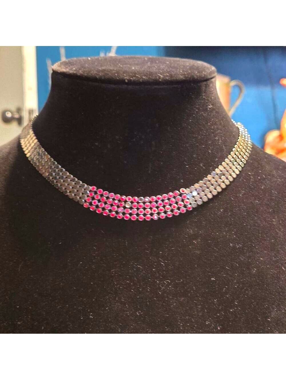 Vintage Liz Claiborne Red Rhinestone Choker Necklace
